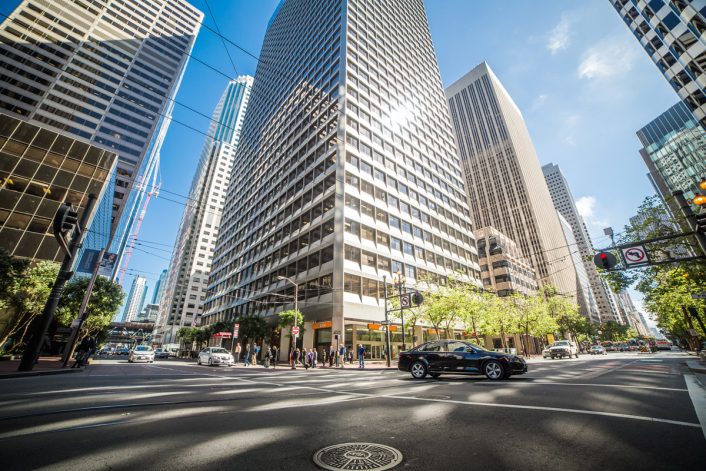 Fisheye Shot of Streets and Skyscrapers in a Big City